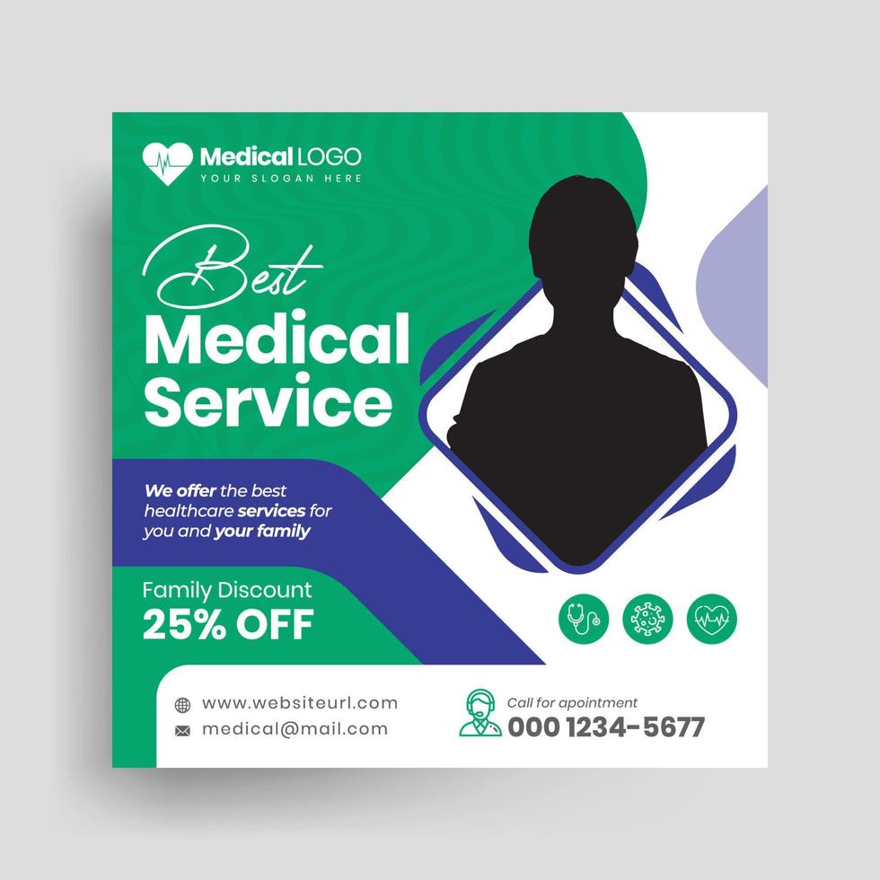 Medical Social Media Post, Health Web Banner Template vector