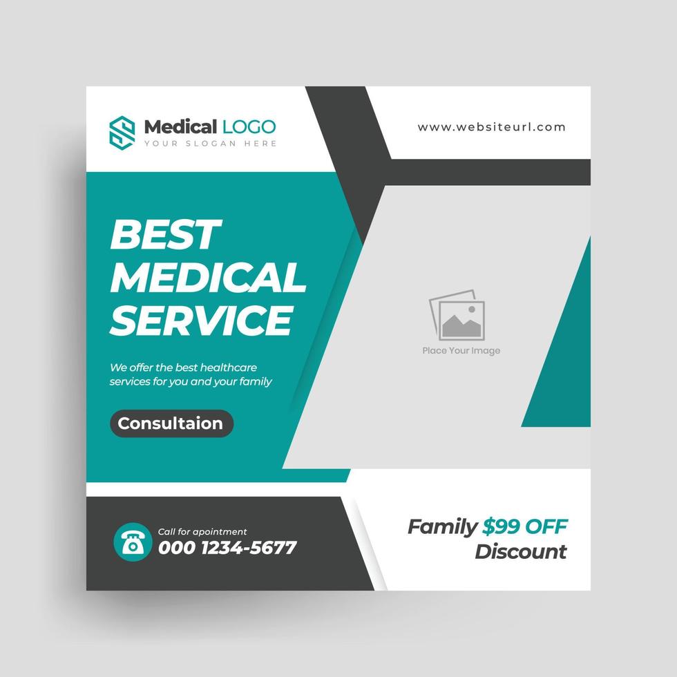 Medical Social Media Post, Health Web Banner Template vector