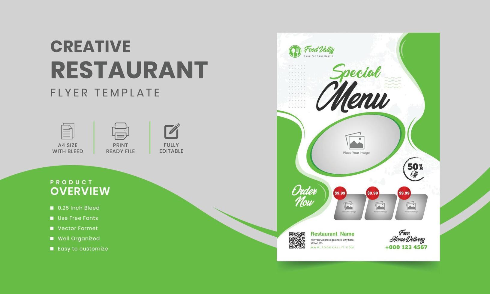 Abstract Restaurant Food Flyer Templates or Delicious Food Menu Flyer Design vector