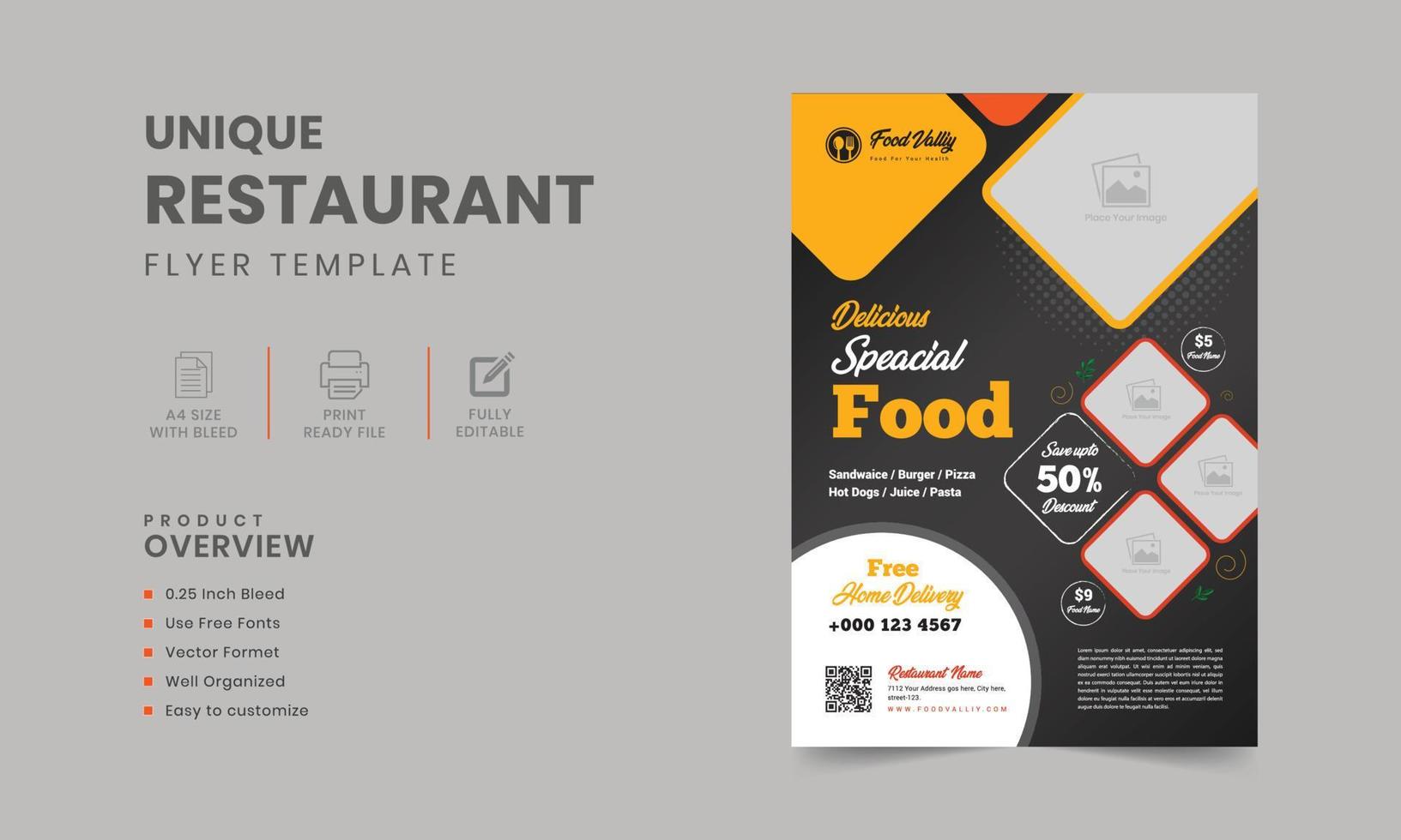 Abstract Restaurant Food Flyer Templates or Delicious Food Menu Flyer Design vector