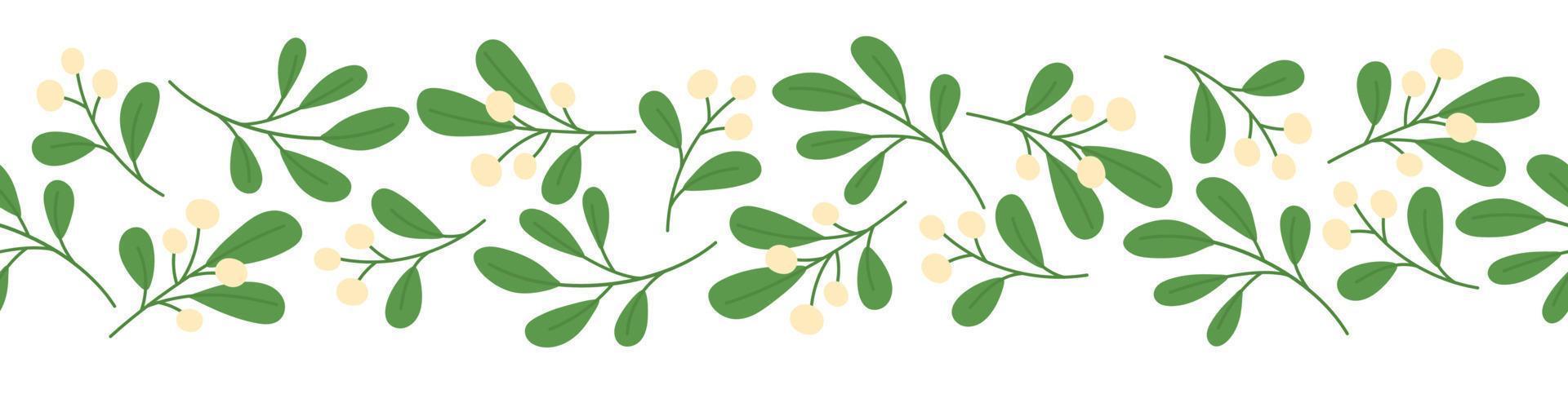 Seamless border with mistletoe branches. Template for winter Christmas design vector
