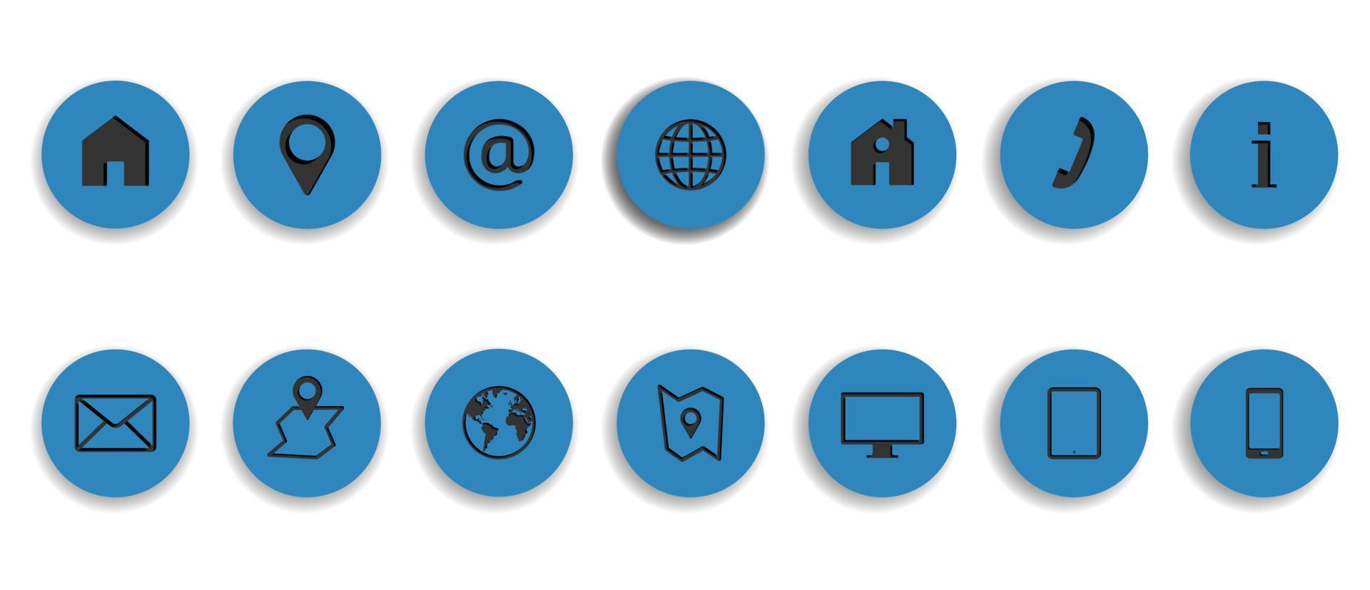 Modern circle Contact us business icon set for web and mobile. Die cut with shadow style vector illustration