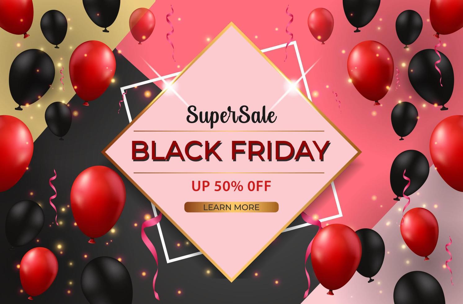 super venta viernes negro decoración creativa con globo 3d vector