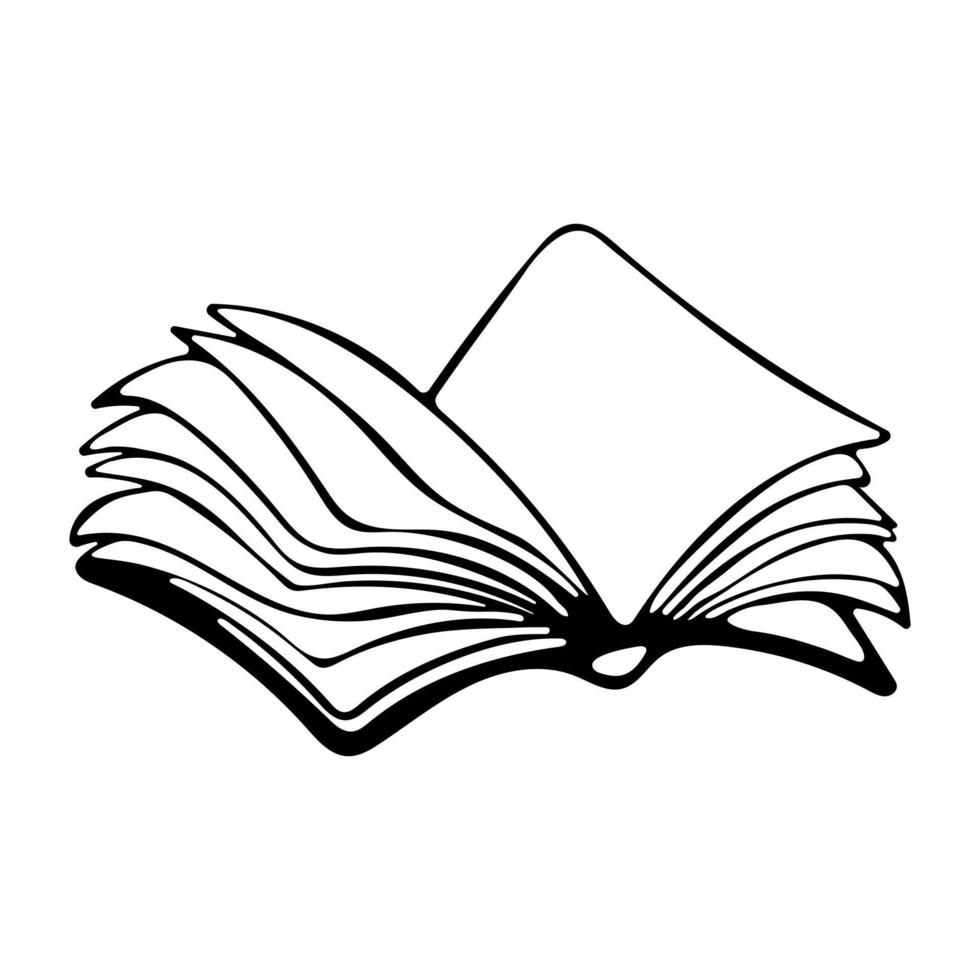 Open book outline doodle Vector Illustration in engraving style