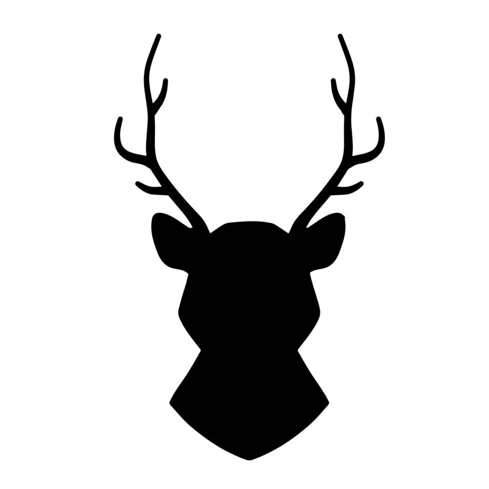 Head of deer. Black silhouette of stag. Horned forest animal. Hipster logo. vector