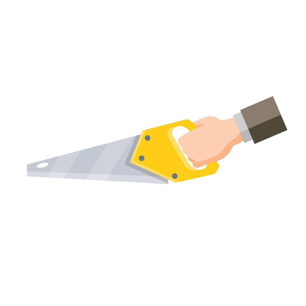 Saw. Construction Woodcutter tools in hand. Technical work with wood. Flat cartoon icon vector