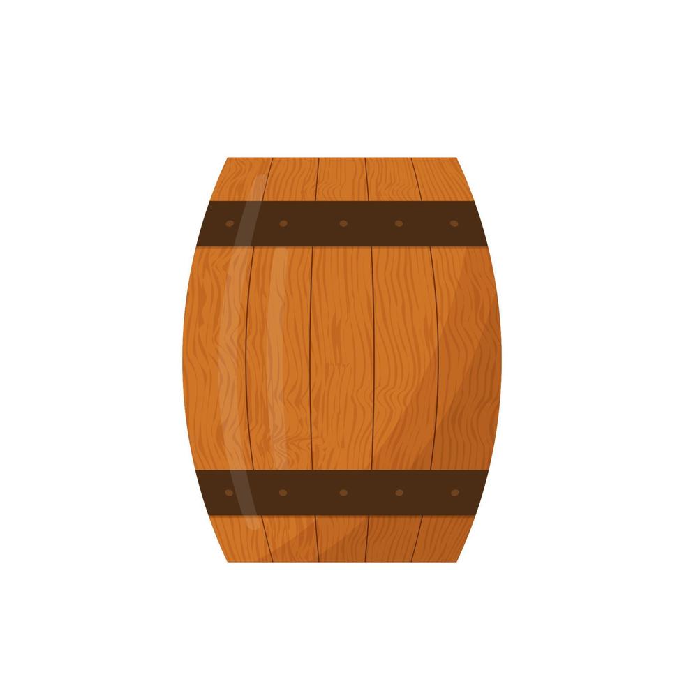 Wooden Barrel for beer or wine isolated on white.  Barrel flat vector icon. Easy to edit vector element of design for your brewery or winery logo design, poster, banner, flyer, bar or pub menu, etc.