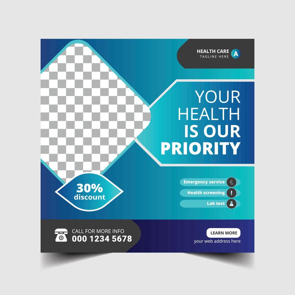 Medical social media post or square flyer template vector