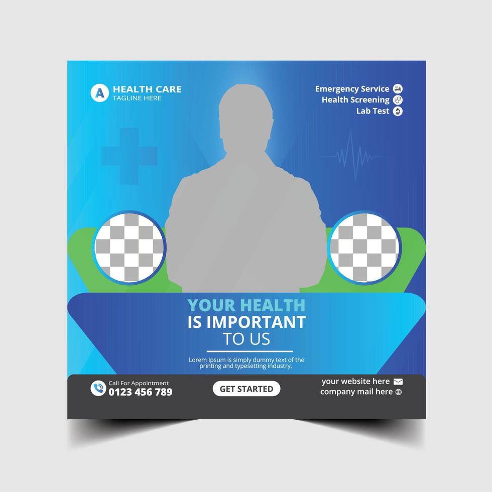 Medical social media post or square flyer template vector