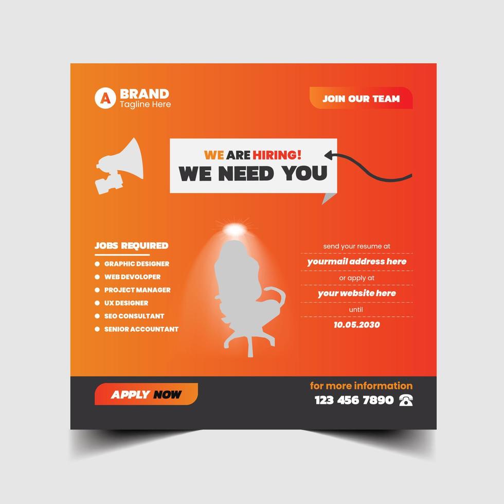 We are Hiring social media post square design and flyer template vector