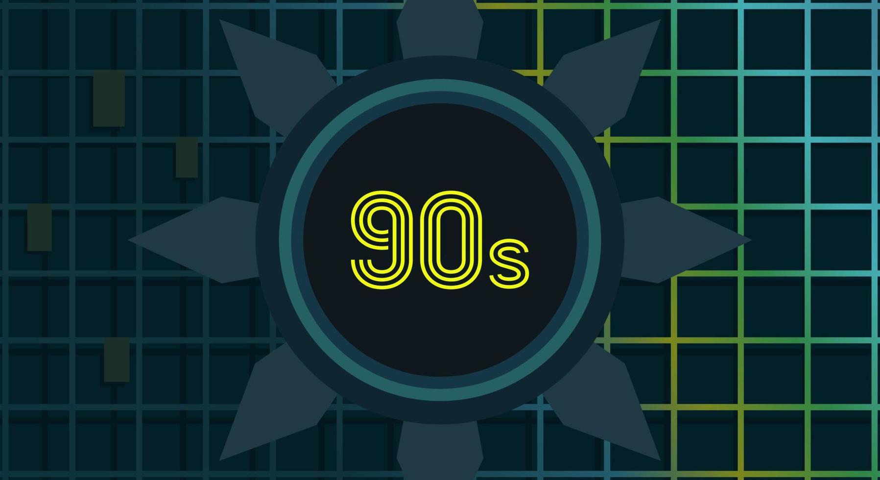 Diseño de los 90 con estilo neón. fondo oscuro con forma holográfica, retro, color, pancarta vector