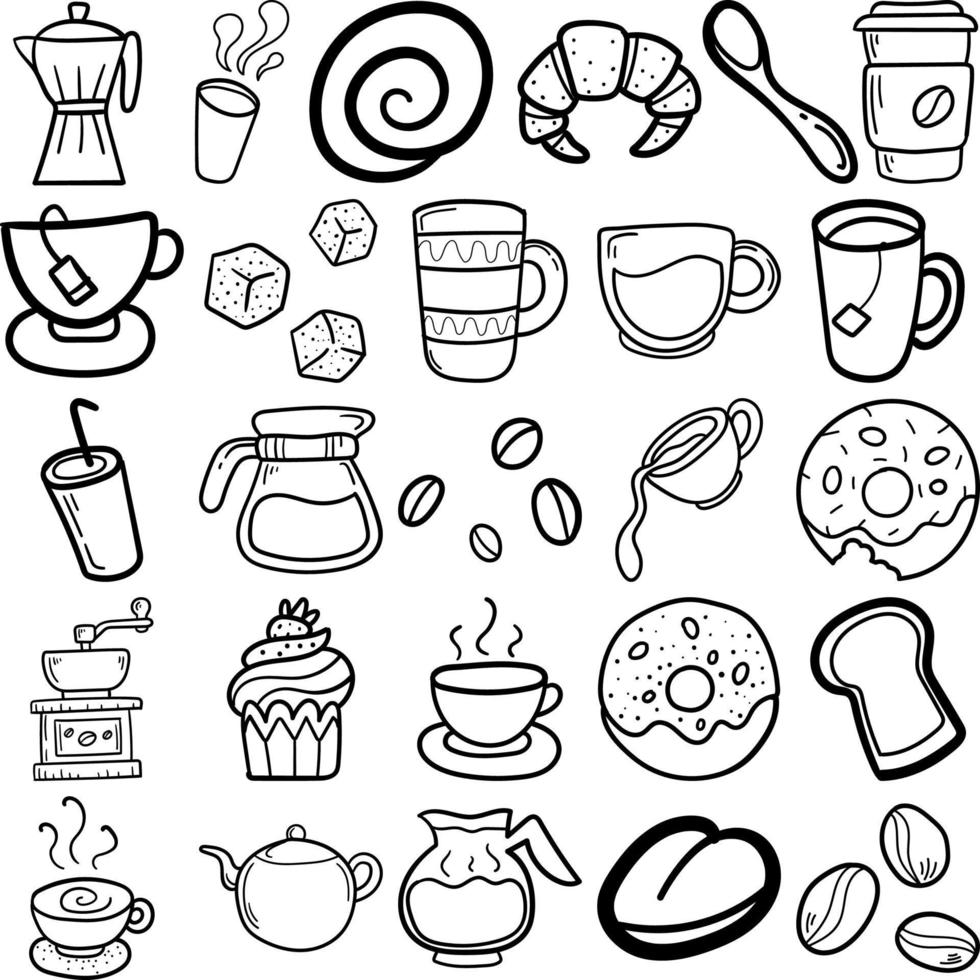 Coffee Hand Drawn Doodle Line Art Outline Set vector