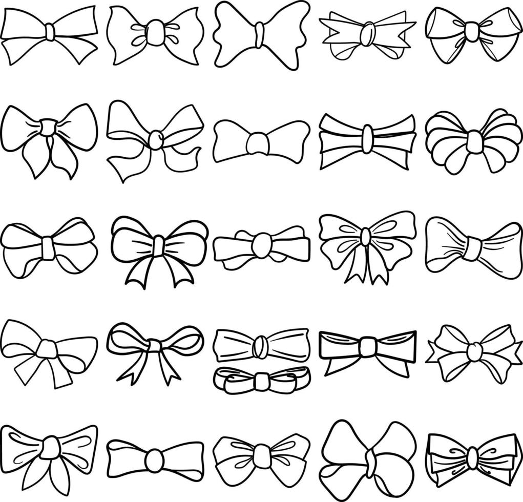 Bows Hand Drawn Doodle Line Art Outline Set vector