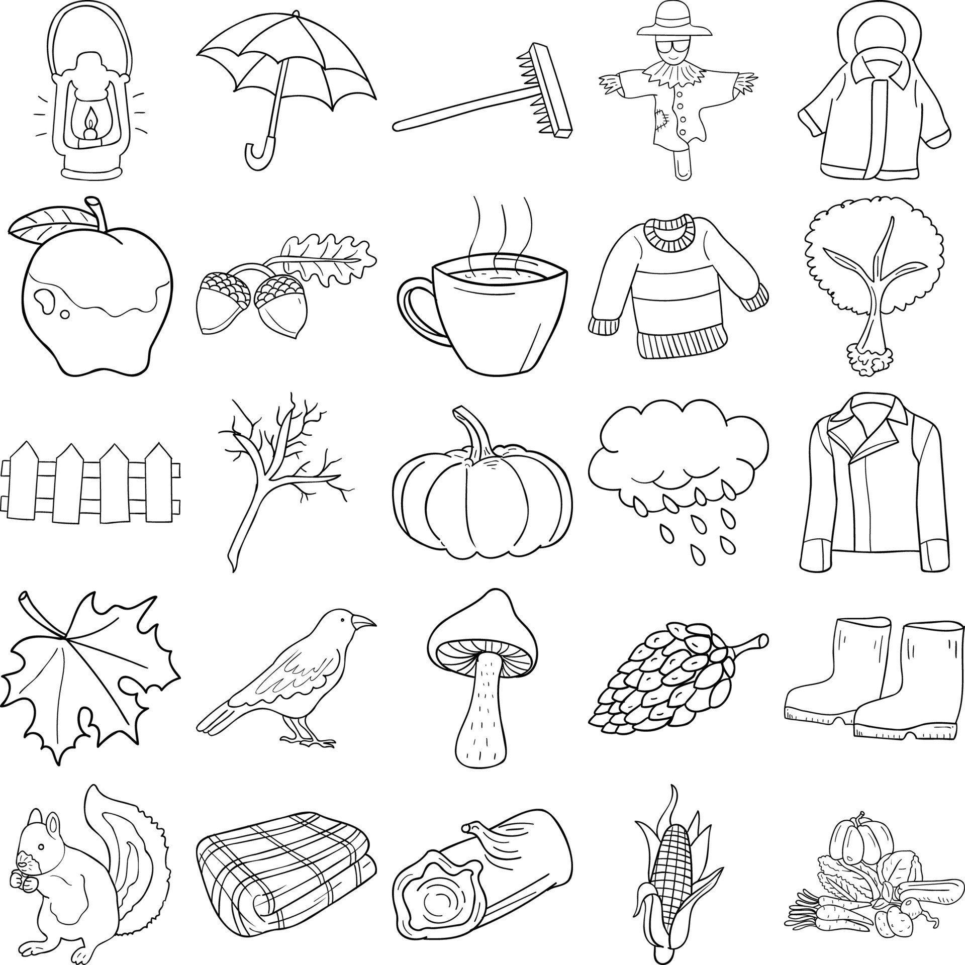 Autumn Hand Drawn Doodle Line Art Outline Set 11734792 Vector Art at ...