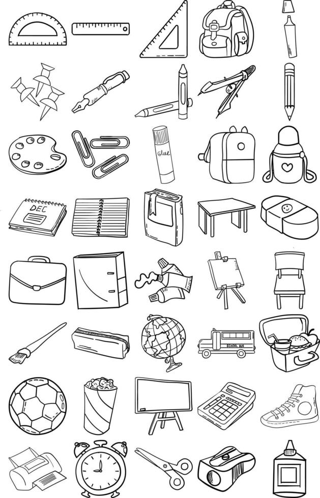 Back To School Hand Drawn Doodle Line Art Outline Set vector
