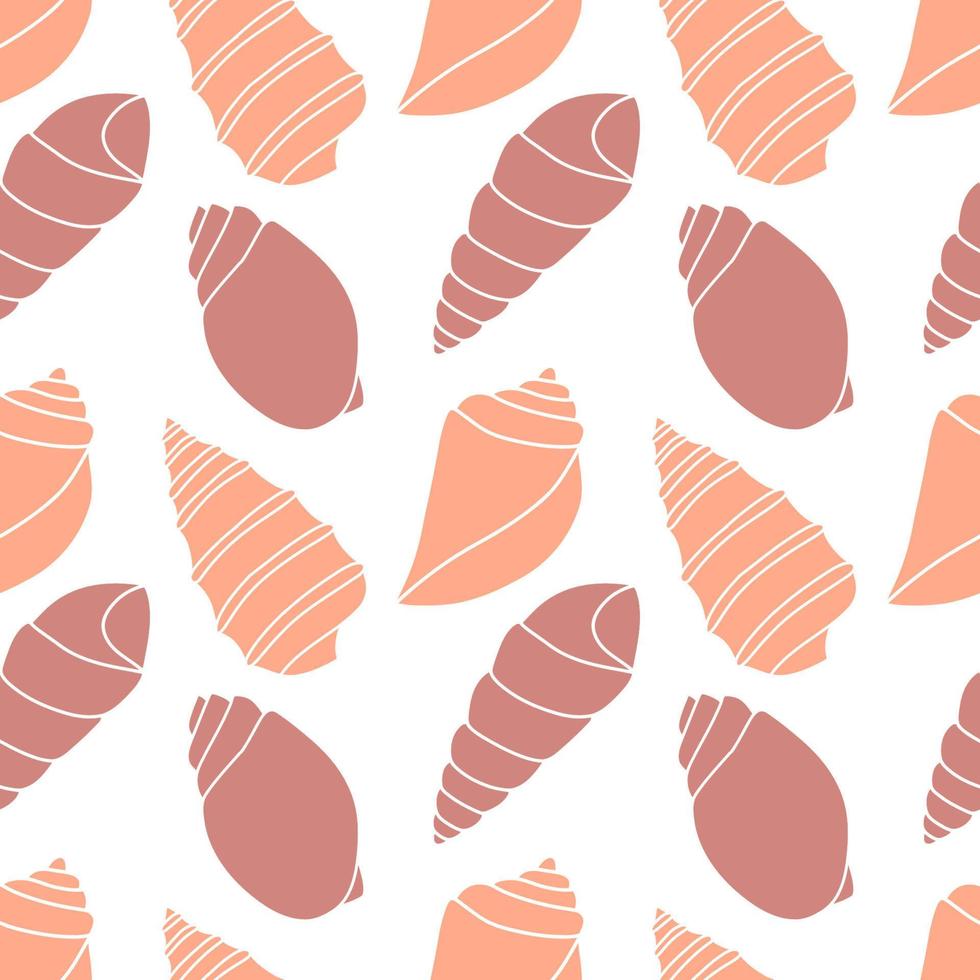 Vector seamless pattern. Line art sketch seashells. Isolated background. Decoration symbol of health calcium. Summer, sand and beach design. Repetitive ornament.