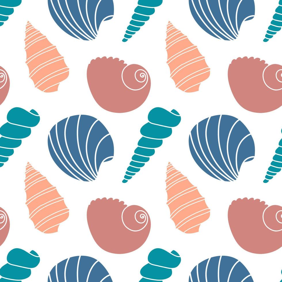 Vector seamless pattern. Line art sketch seashells. Isolated background. Decoration symbol of health calcium. Summer, sand and beach design. Repetitive ornament.