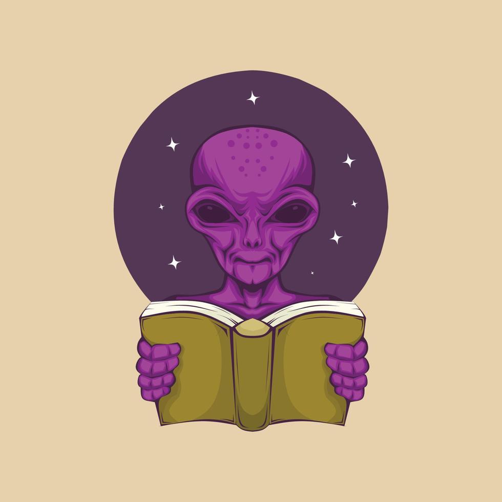 vektor illustration of alien with reading book vector