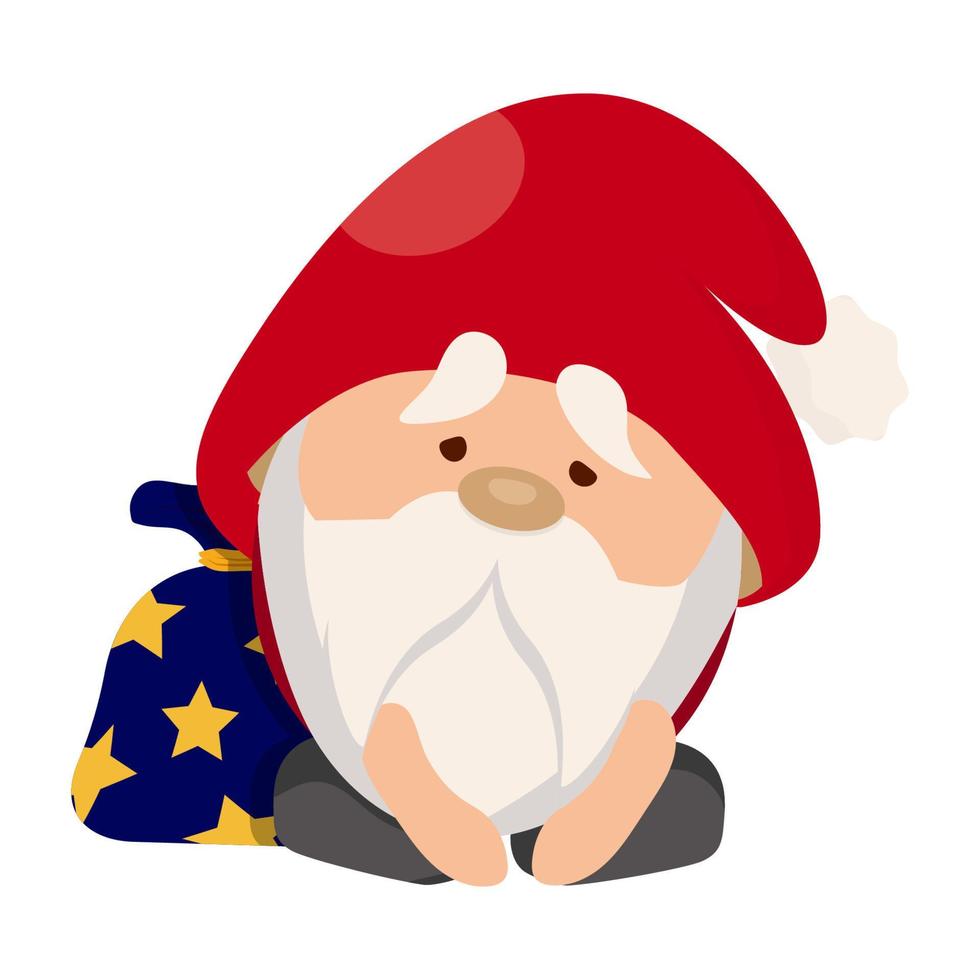 Sad Santa Claus with a bag of presents. Sad character vector