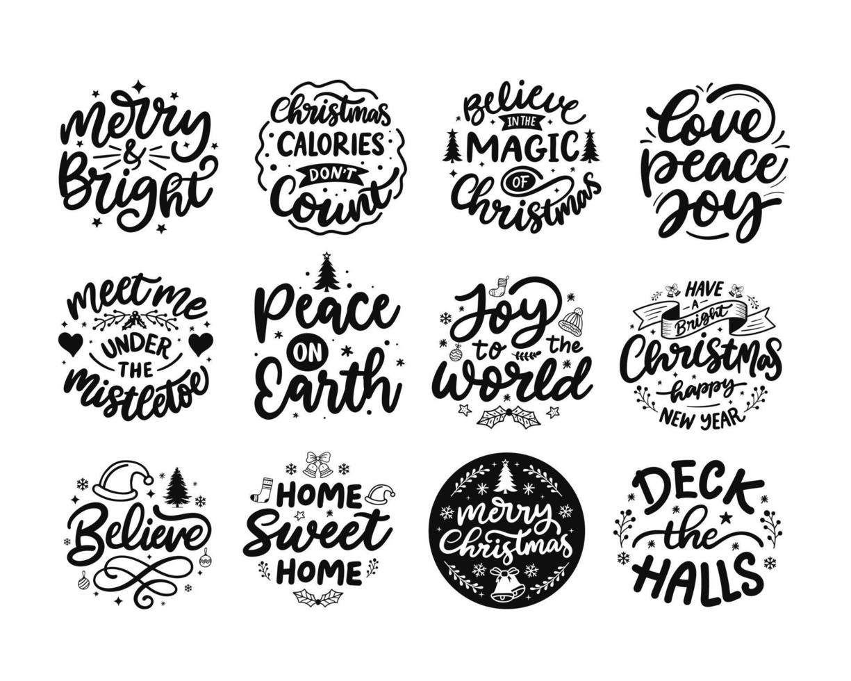 Christmas ornament round ornaments lettering calligraphy vector set. Hand-drawn lettering poster for Christmas. Christmas ornament quotes calligraphy lettering vector illustration.