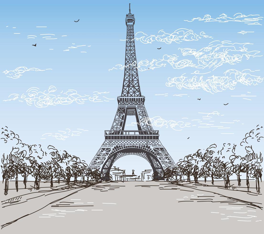 paisaje con ilustración de vector de torre eiffel