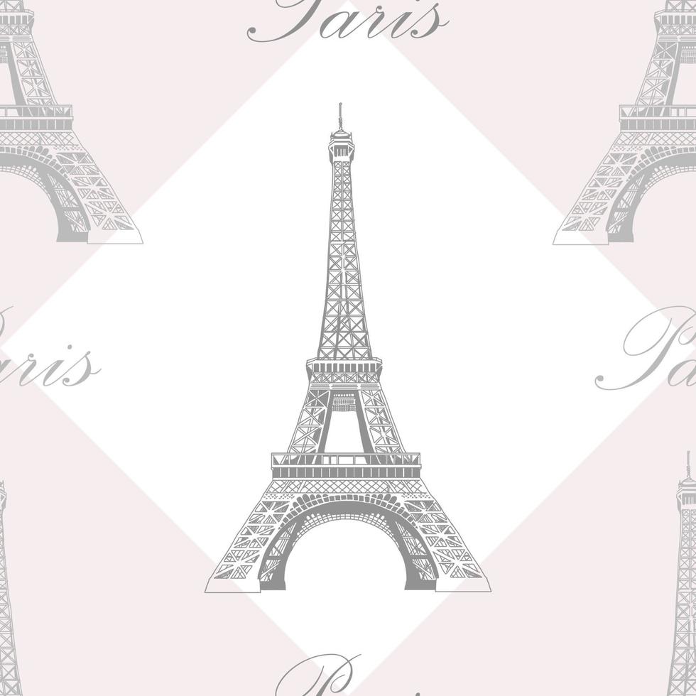 Seamless pattern with Eiffel tower on gray background vector