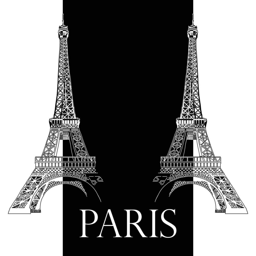 Vector hand drawing illustration with two black and white Eiffel towers