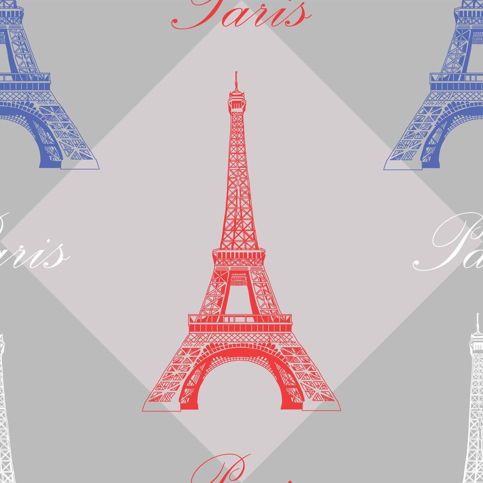 Seamless pattern with Eiffel tower on gray background vector