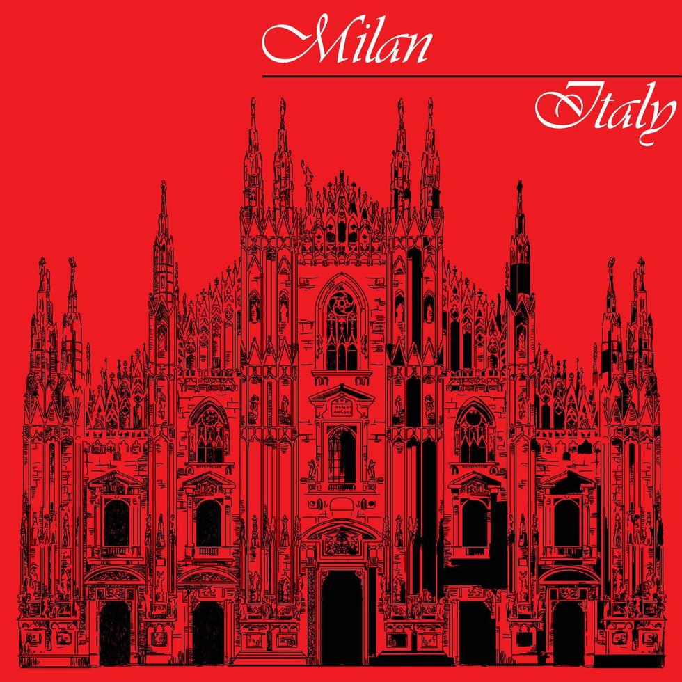 catedral de milán en italia sobre fondo rojo vector