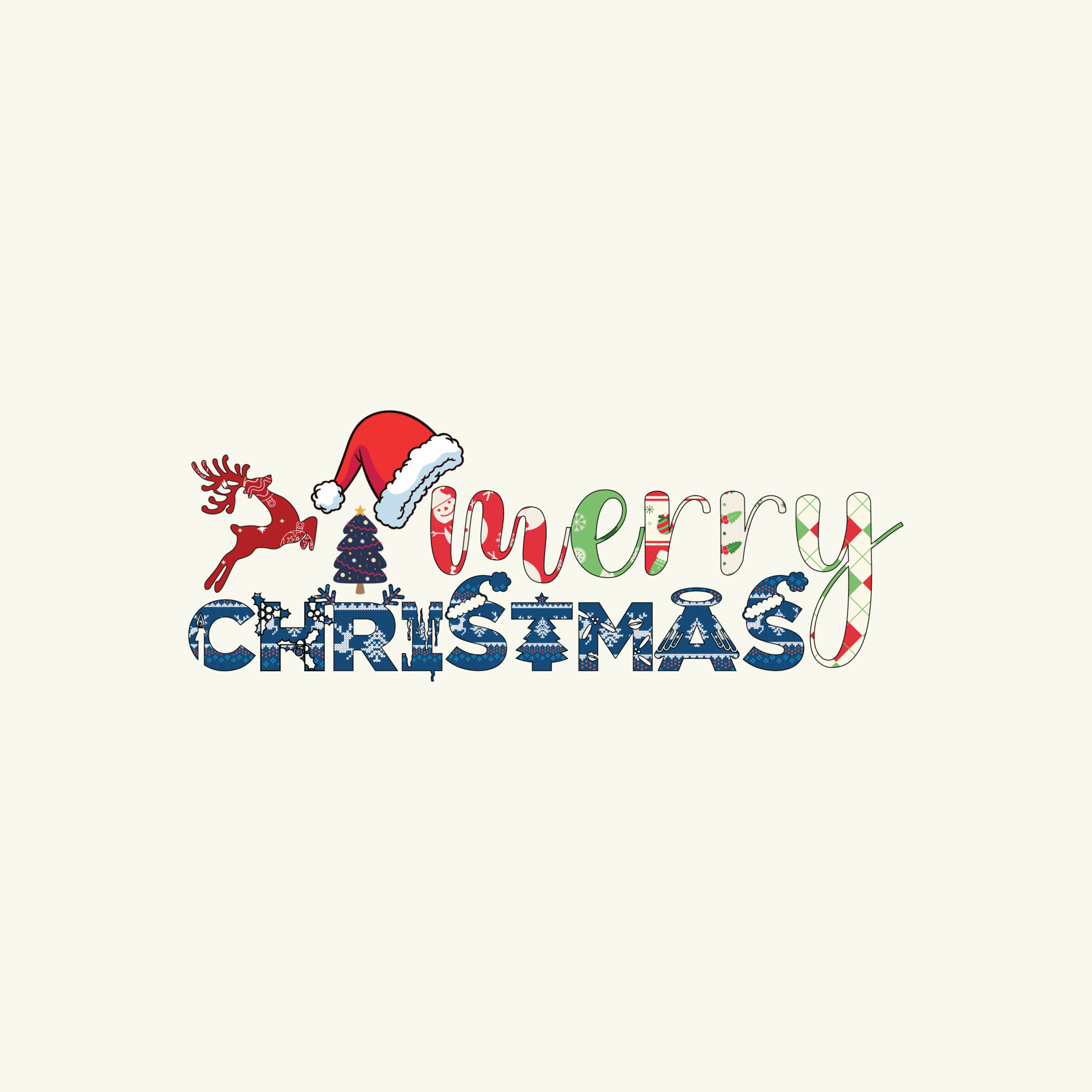 Buffalo Plaid Merry Christmas Vector illustration text on white