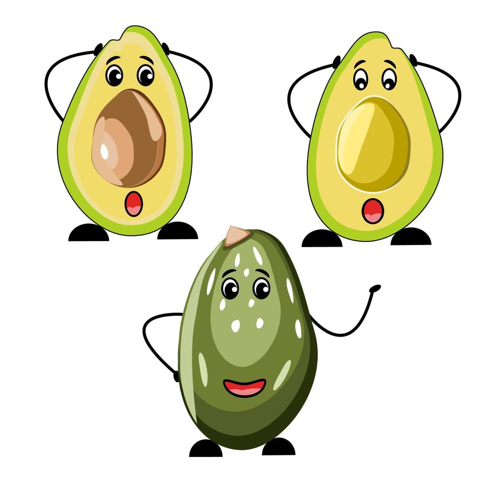 Cartoon character avocados in flat technique vector
