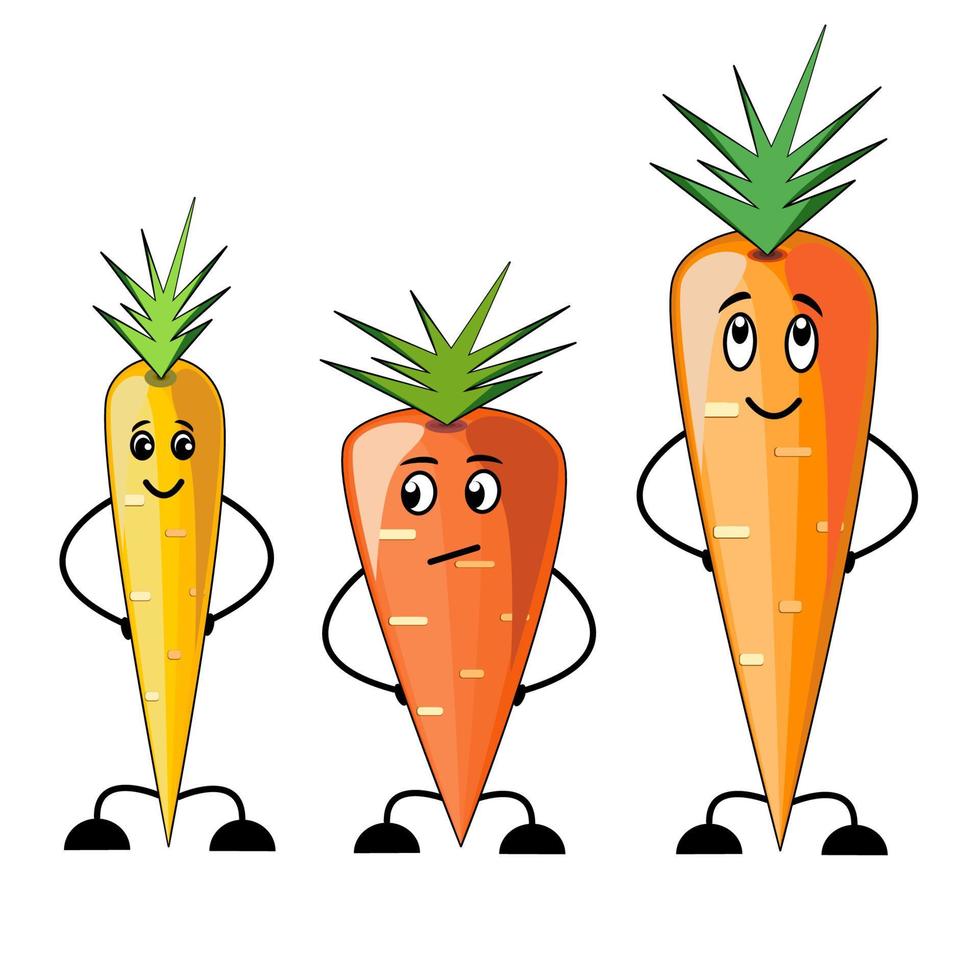 Funny carrots cartoon characters in flat technique vector