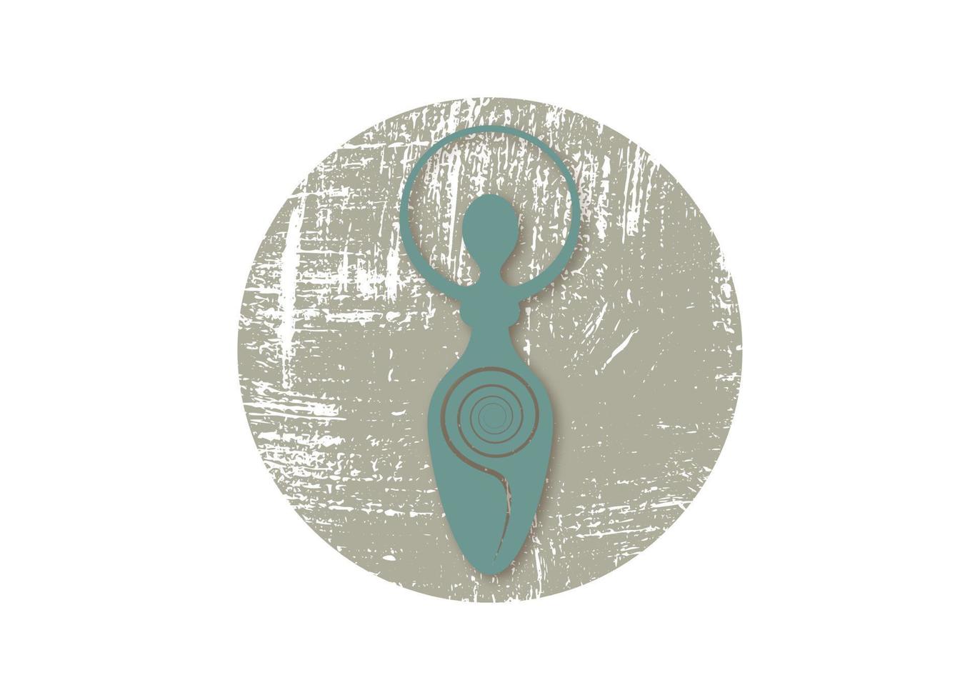 logotipo de mujer wiccan vintage retro, diosa espiral de la fertilidad, símbolos paganos, ciclo de vida, muerte y renacimiento. símbolo de la madre tierra wicca de la procreación sexual, icono de signo redondo vectorial aislado vector