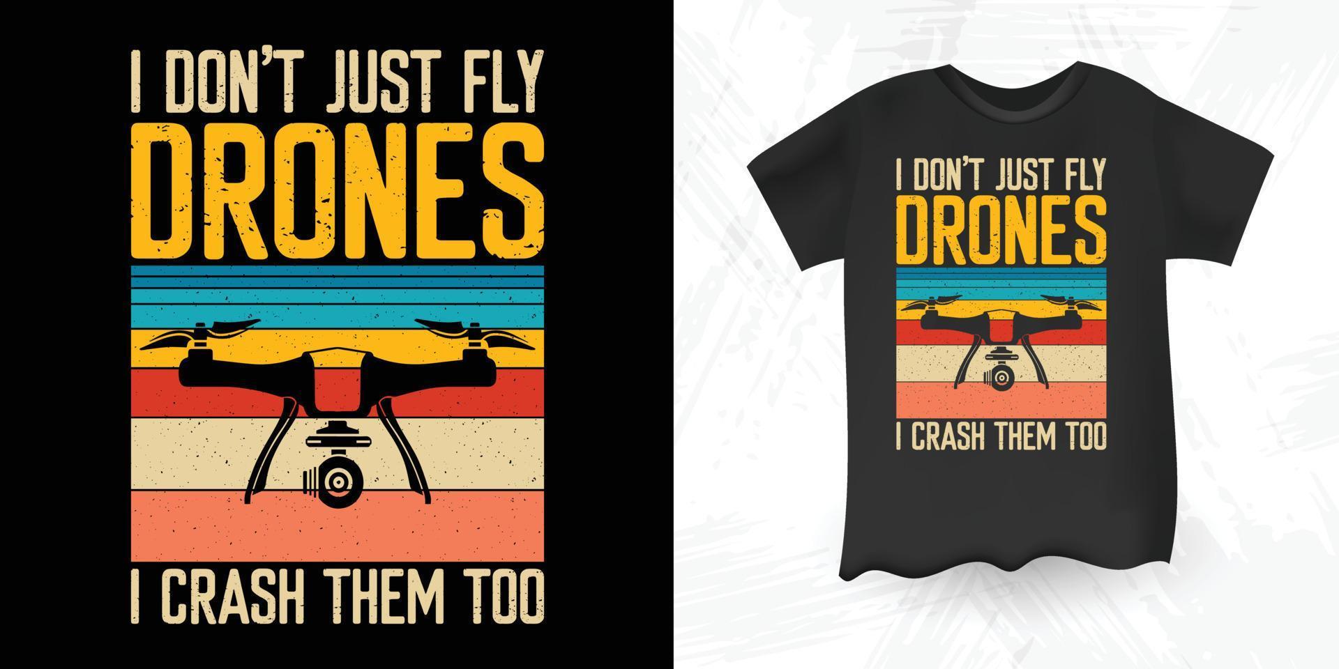 divertido piloto de drones amante retro vintage drone diseño de camiseta vector