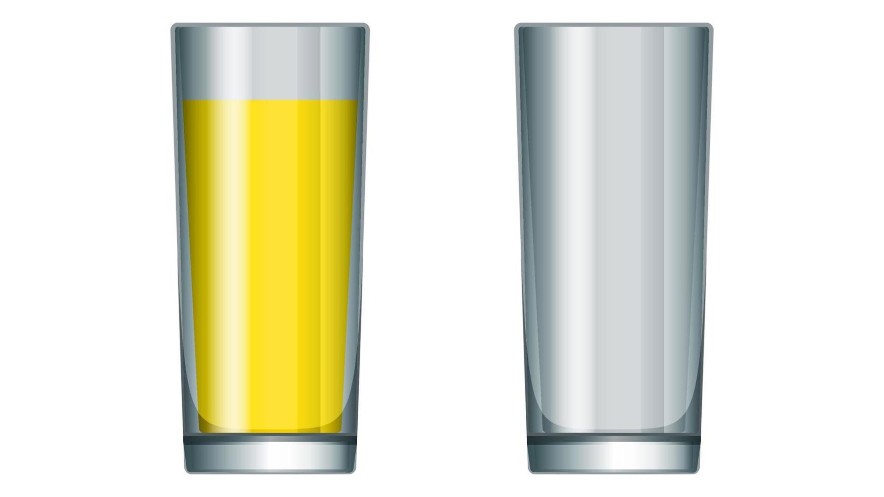 un vaso de vidrio vacío y un vaso de jugo de naranja vector