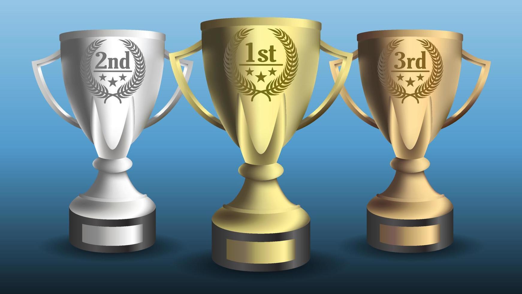 Gold, silver and bronze prize cup. vector