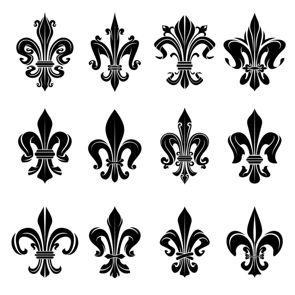 Black medieval royal fleur-de-lis symbols vector