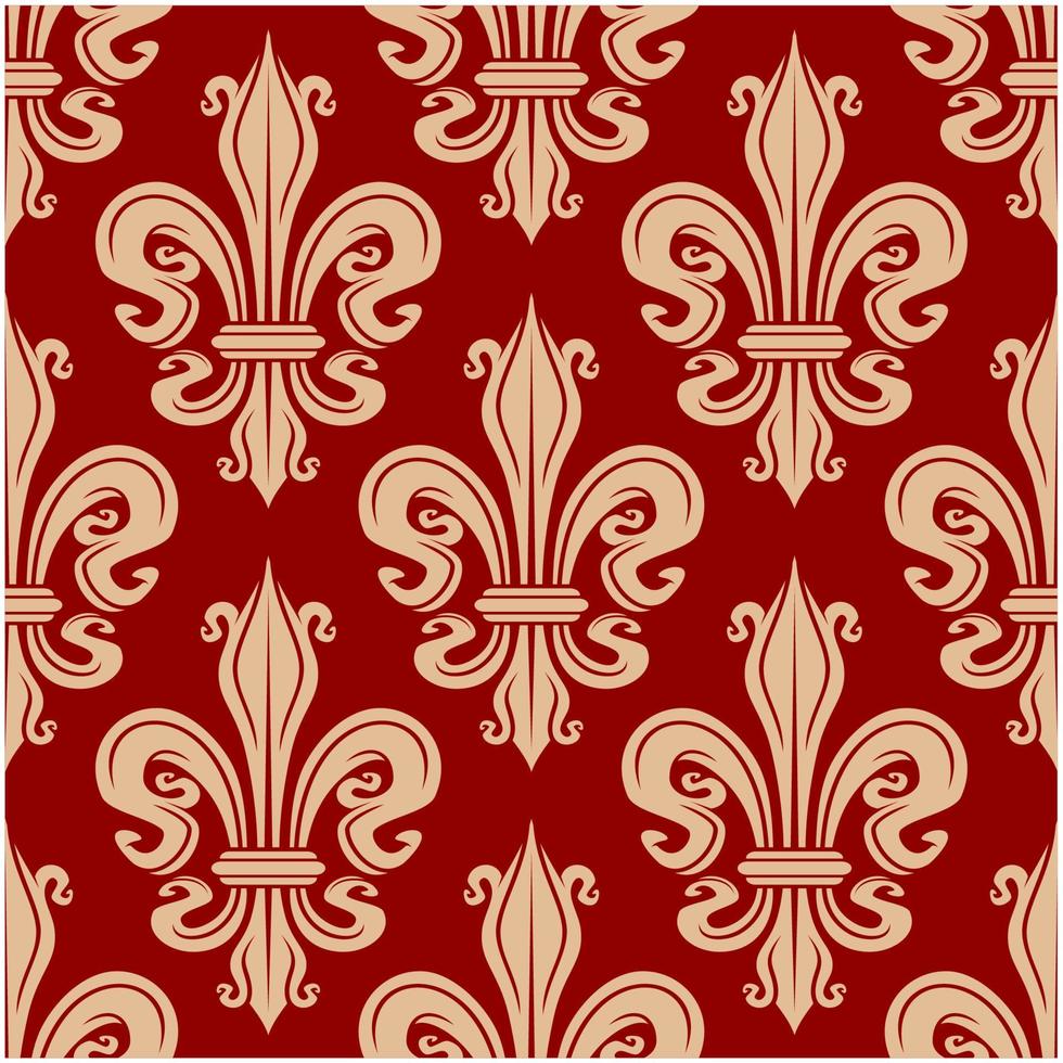 Beige and red fleur-de-lis seamless pattern vector