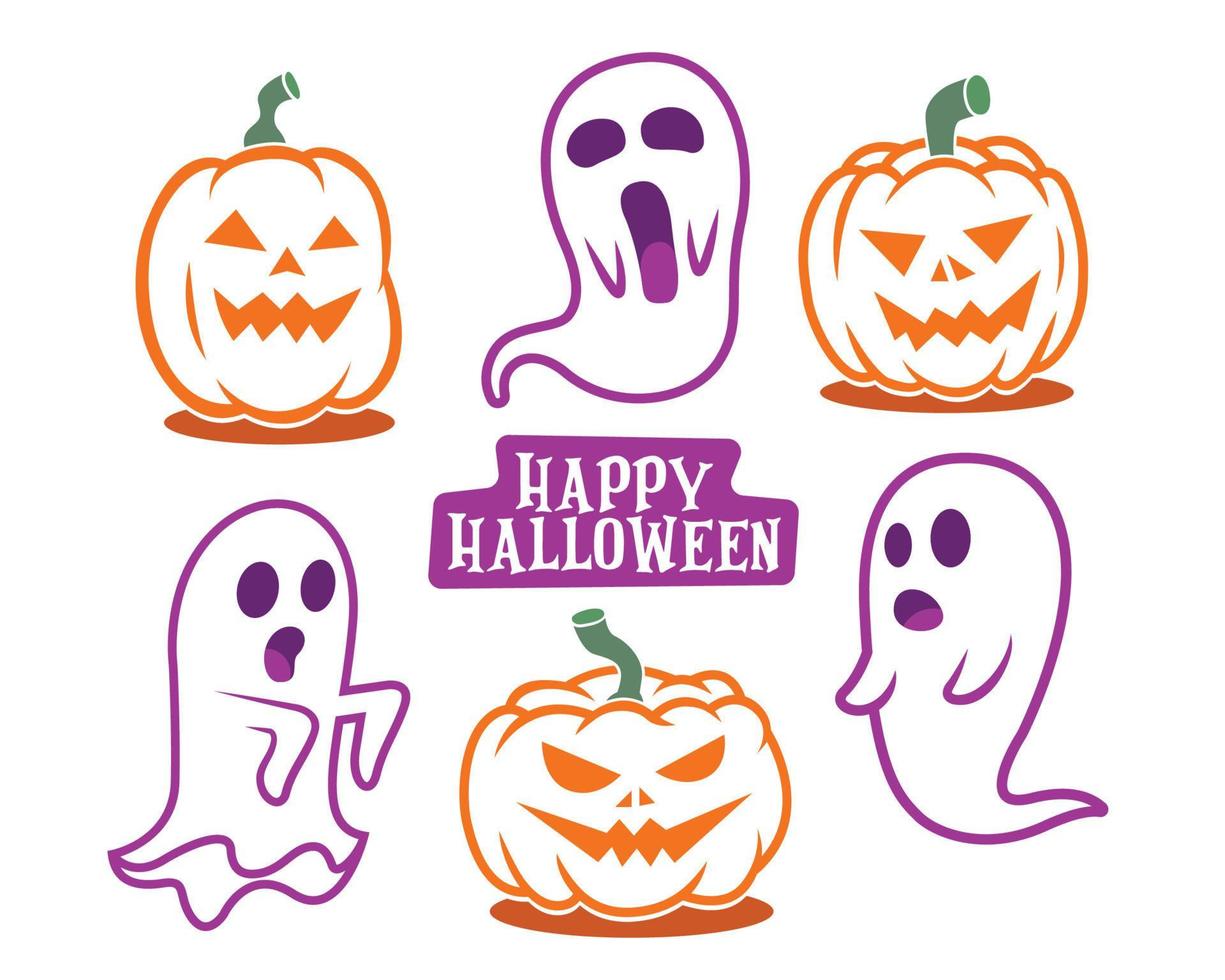 Scary Pumpkin and Ghost Halloween Trick Or Treat Vector Illustration Concept