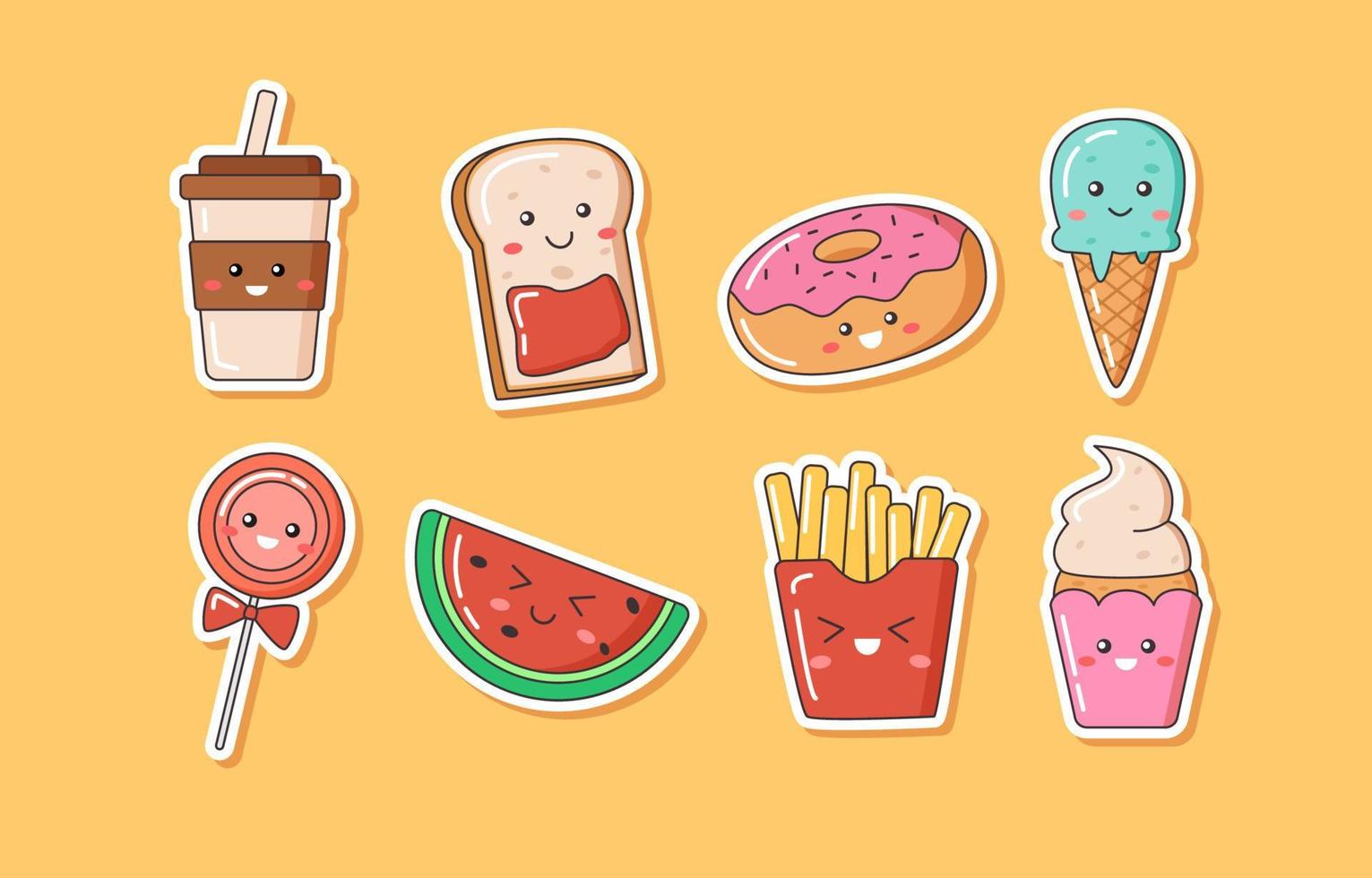 Cute Cartoon Food and Beverage Doodle vector