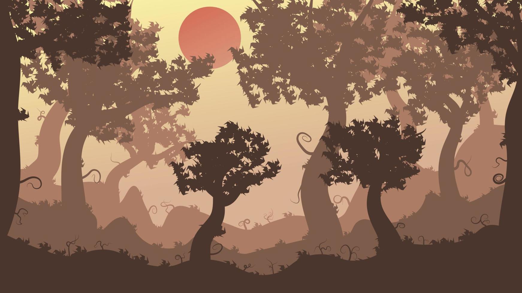 paisaje de bosque con sol vector