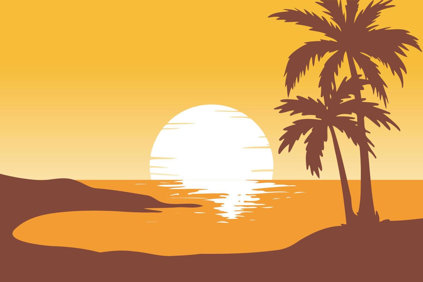 ilustración vectorial del paisaje de la puesta de sol en la playa tropical vector