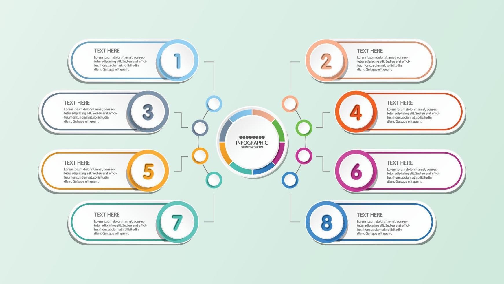 Basic circle infographic template with 8 steps, process or options, process chart, Used for process diagram, presentations, workflow layout, flow chart, infograph. Vector eps10 illustration.