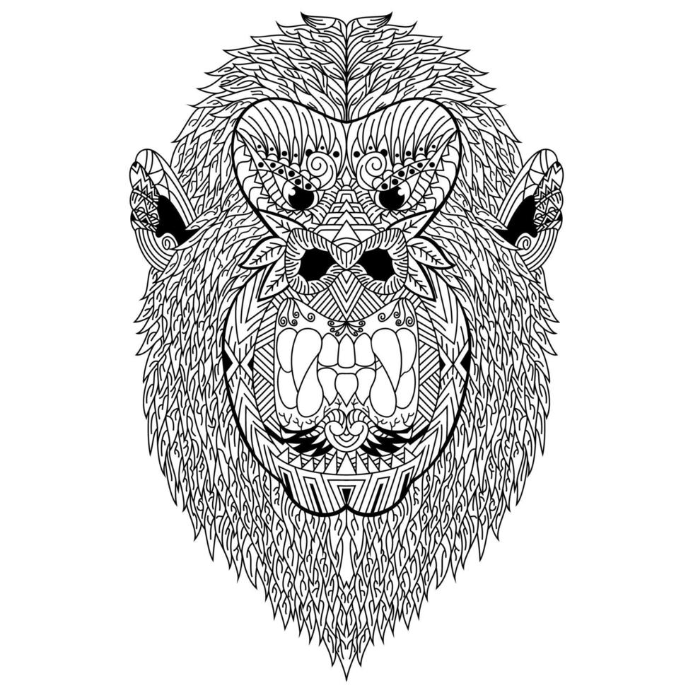 Gorilla head line art vector