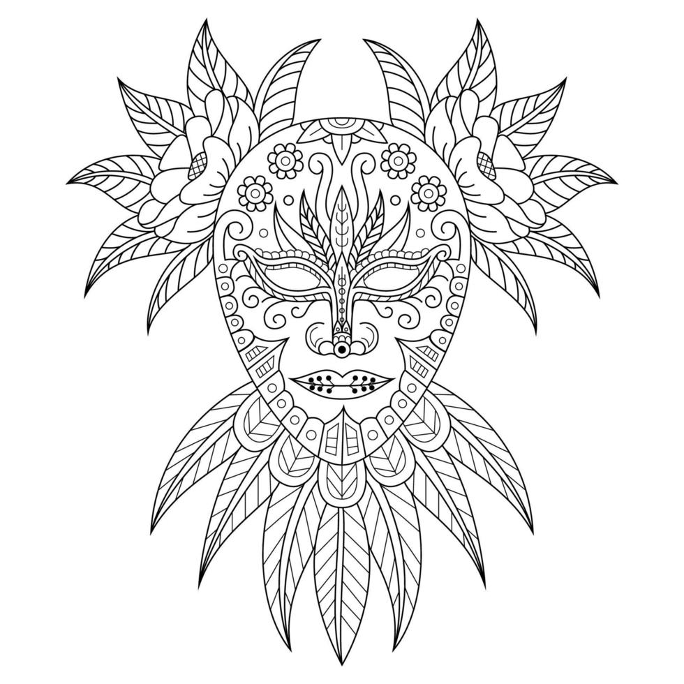 Beautiful mask with flowers line art vector