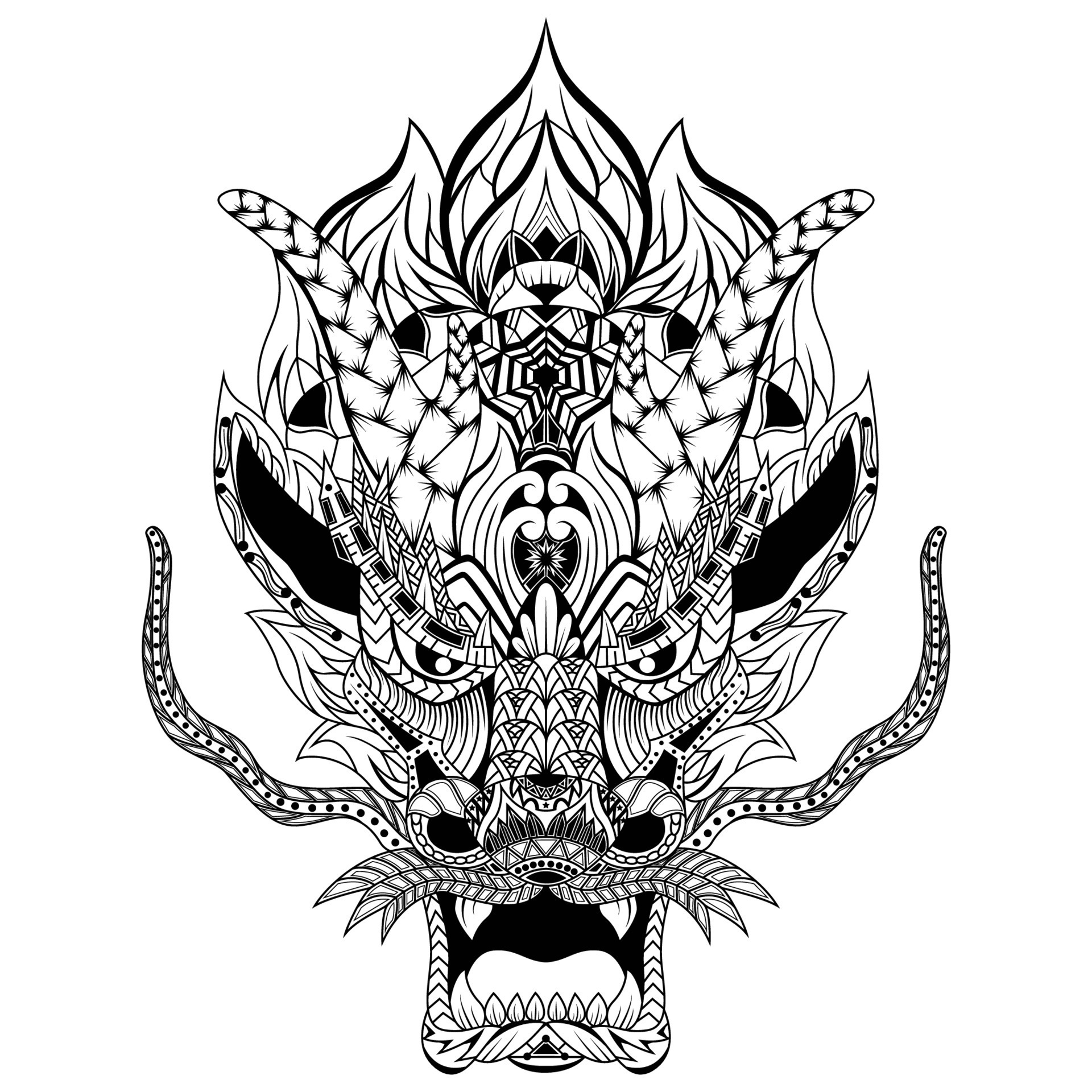 Japanese Dragon Face Drawing