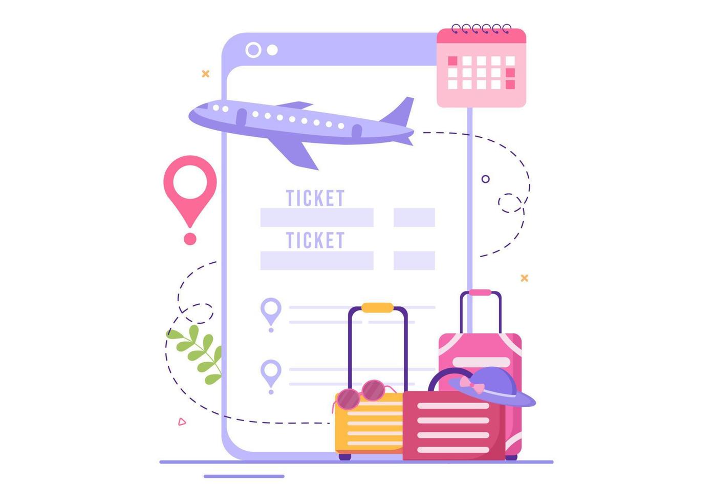 aplicación de servicio de reserva en línea de viaje de boletos en plantilla de teléfono inteligente ilustración plana de dibujos animados dibujados a mano para la planificación de viajes vector