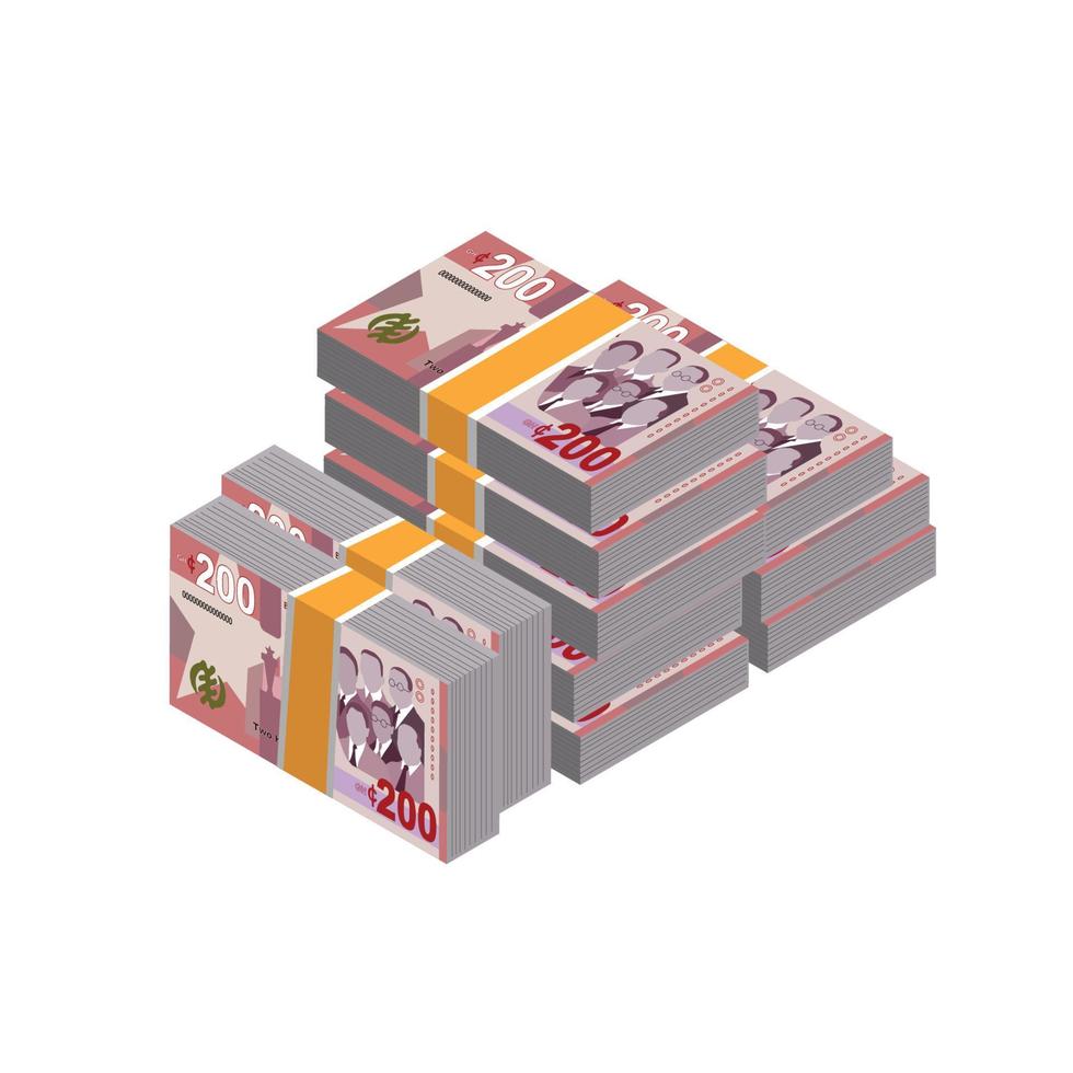 Vector illustration of stacks of Ghanaian cedi notes. editable and scalable eps