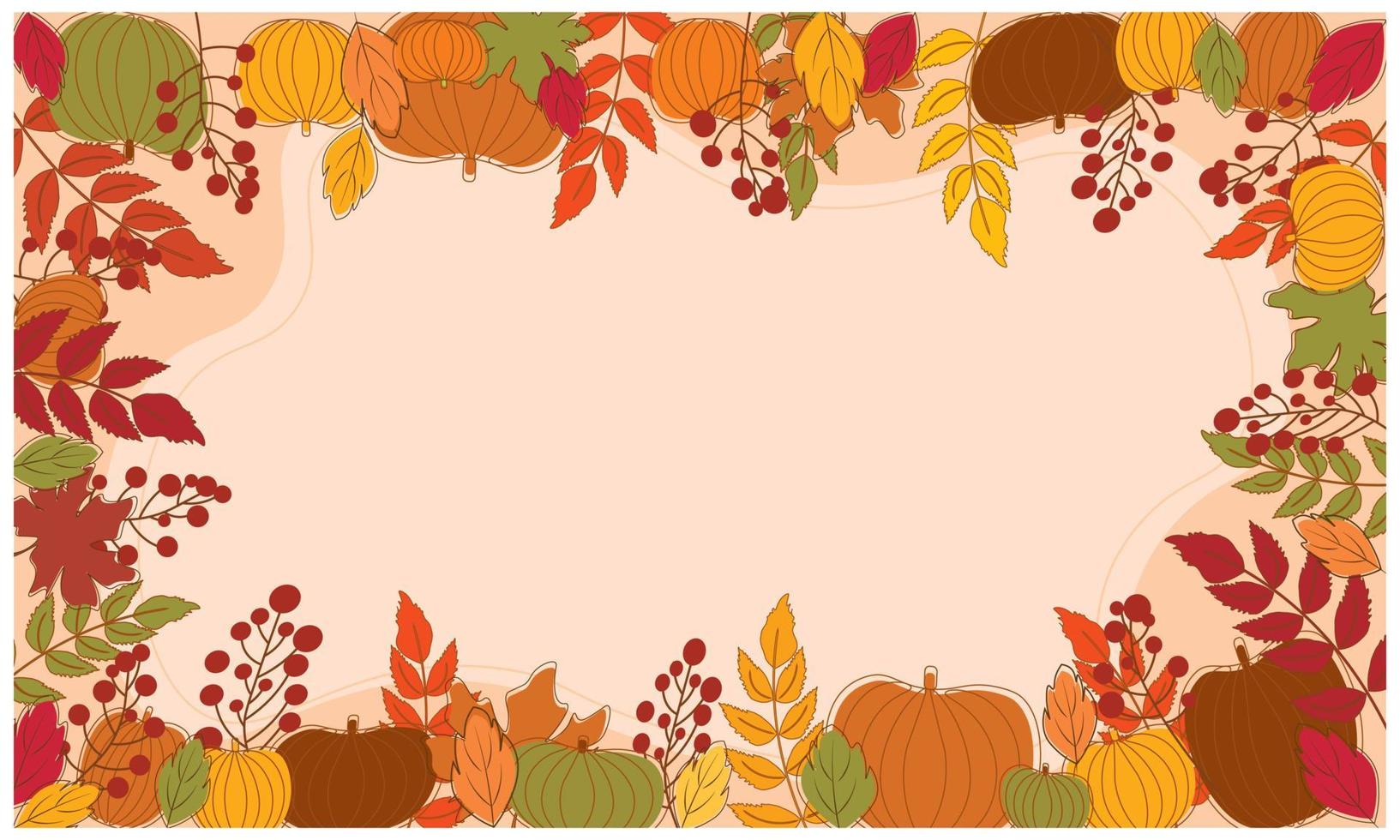 Autumn leaves background vector with pumpkins and leaves flat design for decoration or background