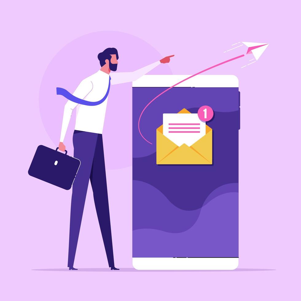 Email marketing and newsletter concept. Contact us by newsletter email concept. Scheme of direct sales in business. List of clients for mailing vector